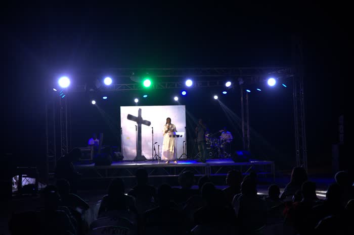 Believers gathered at a crusade meeting